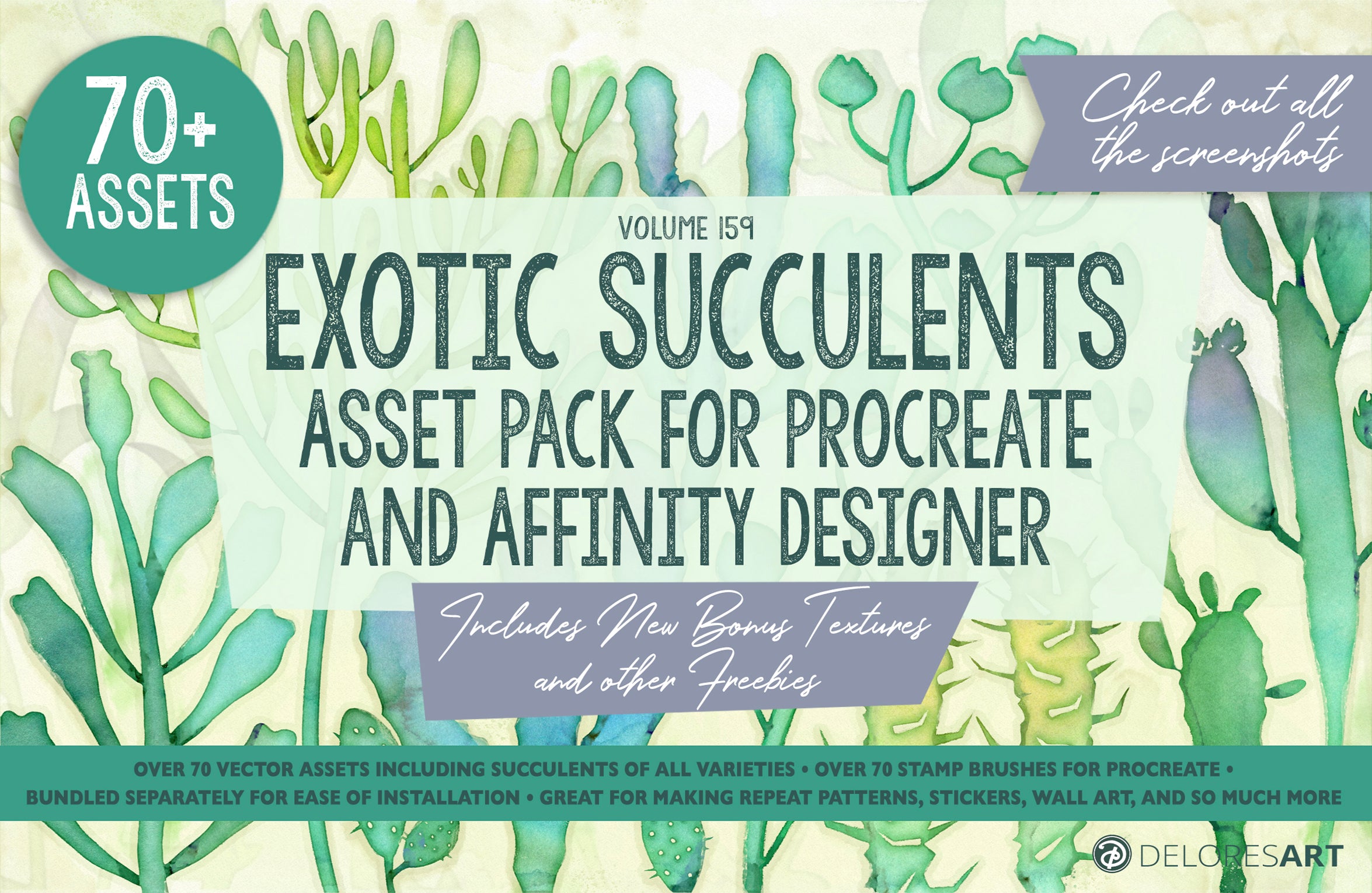 Volume 159 - Exotic Succulents Asset Pack for Procreate and Affinity Designer - deloresartcanada