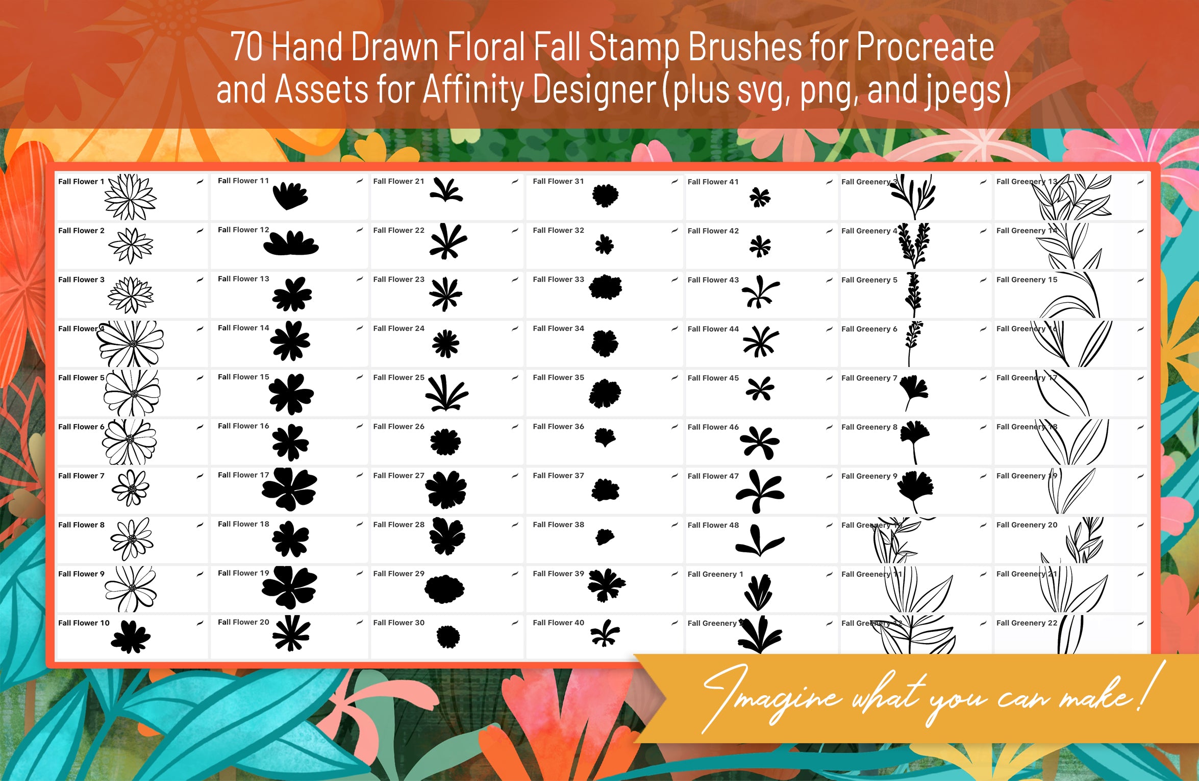 Volume 169 - Fall Floral Fiesta Brush Set and Asset Pack for Procreate and Affinity Designer - deloresartcanada