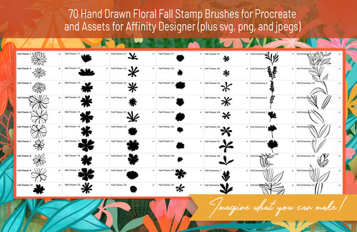 Volume 169 - Fall Floral Fiesta Brush Set and Asset Pack for Procreate and Affinity Designer - deloresartcanada