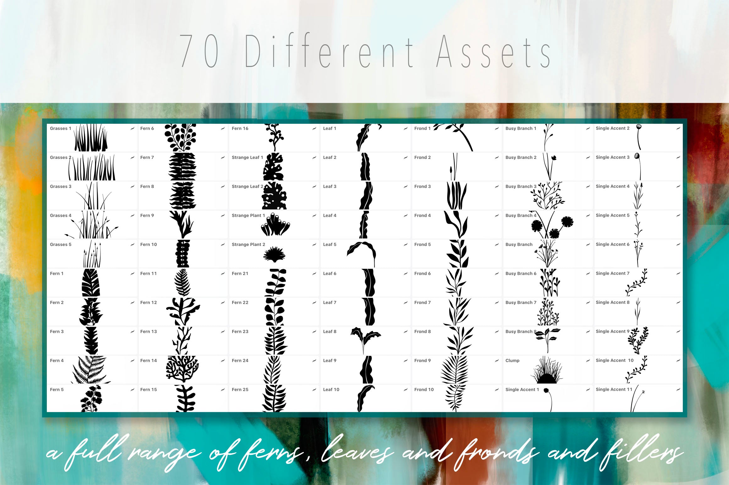 Volume 145 - Leafy Fronds Asset Pack for Affinity Designer - Over 200 Assets