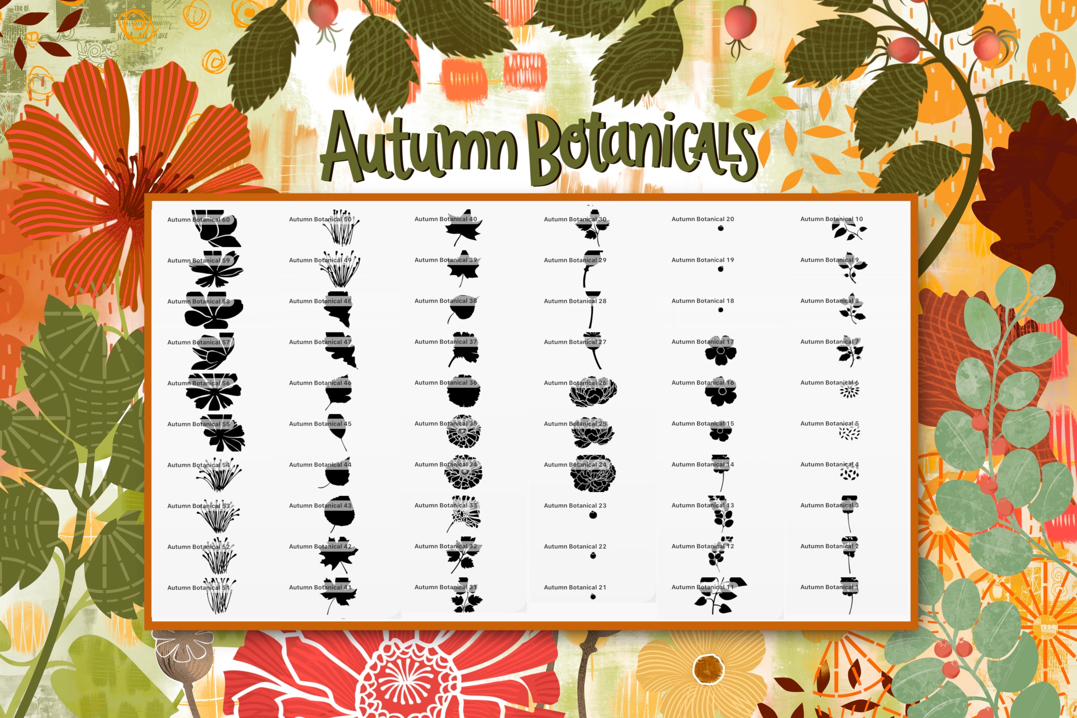 Autumn Botanicals brush and asset chart