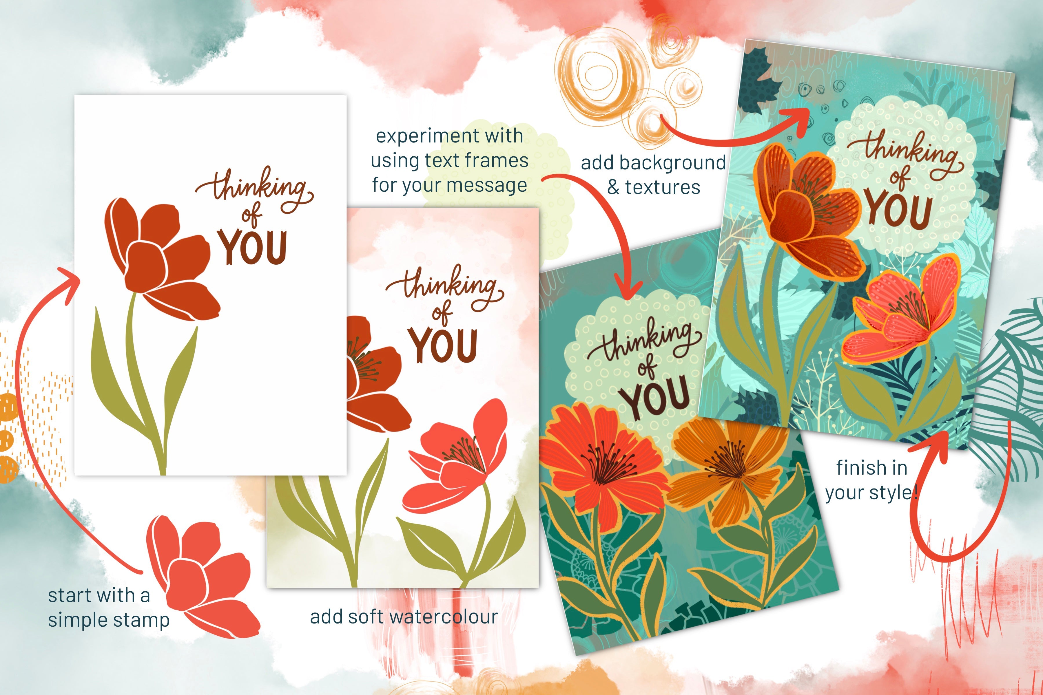 Progression of artwork using Autumn Botanicals