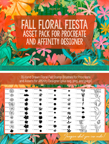 Volume 169 - Fall Floral Fiesta Brush Set and Asset Pack for Procreate and Affinity Designer - deloresartcanada