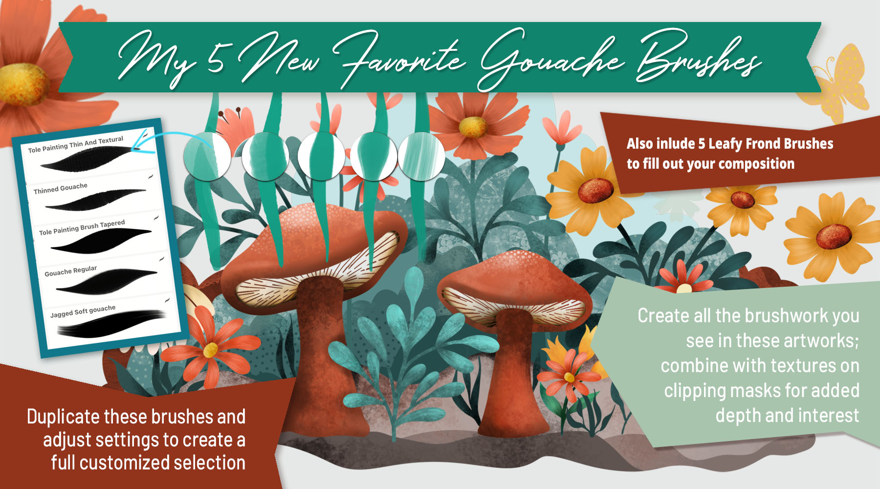 Volume 143 - Spring Mushroom Brush Set + Bonuses for Procreate