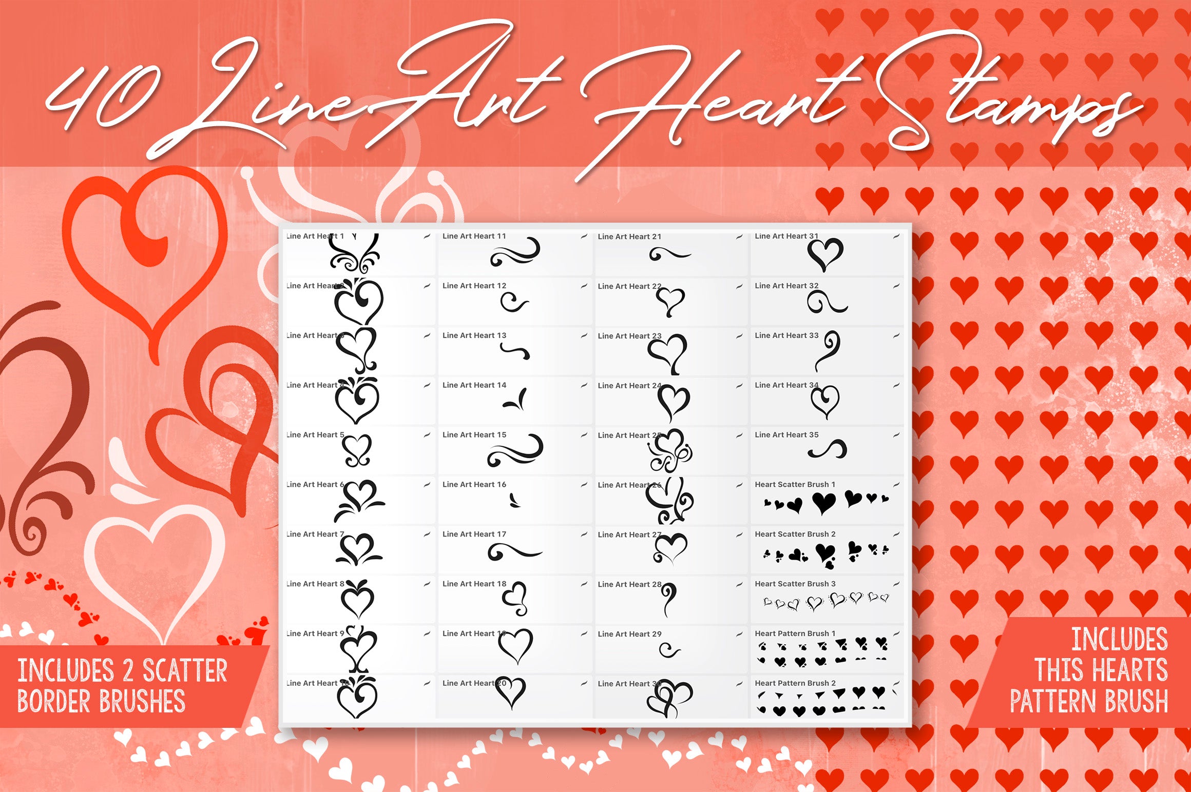 Volume 157 - Line Art Hearts Procreate Brushes and Affinity Designer Assets