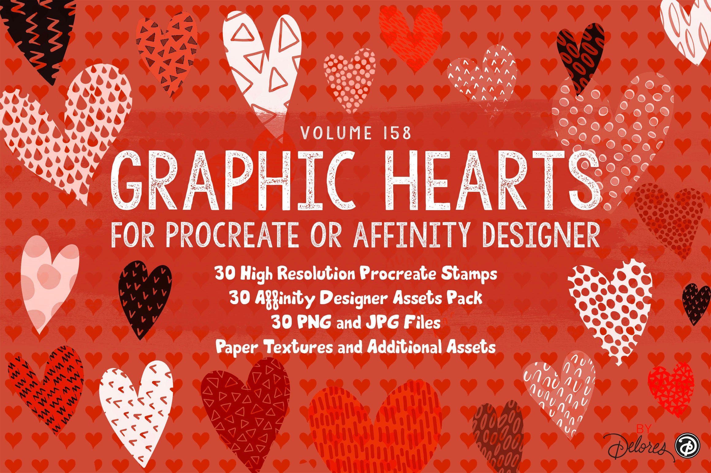 Volume 158 - Graphic Hearts Collection Procreate Brushes and Affinity Designer Assets