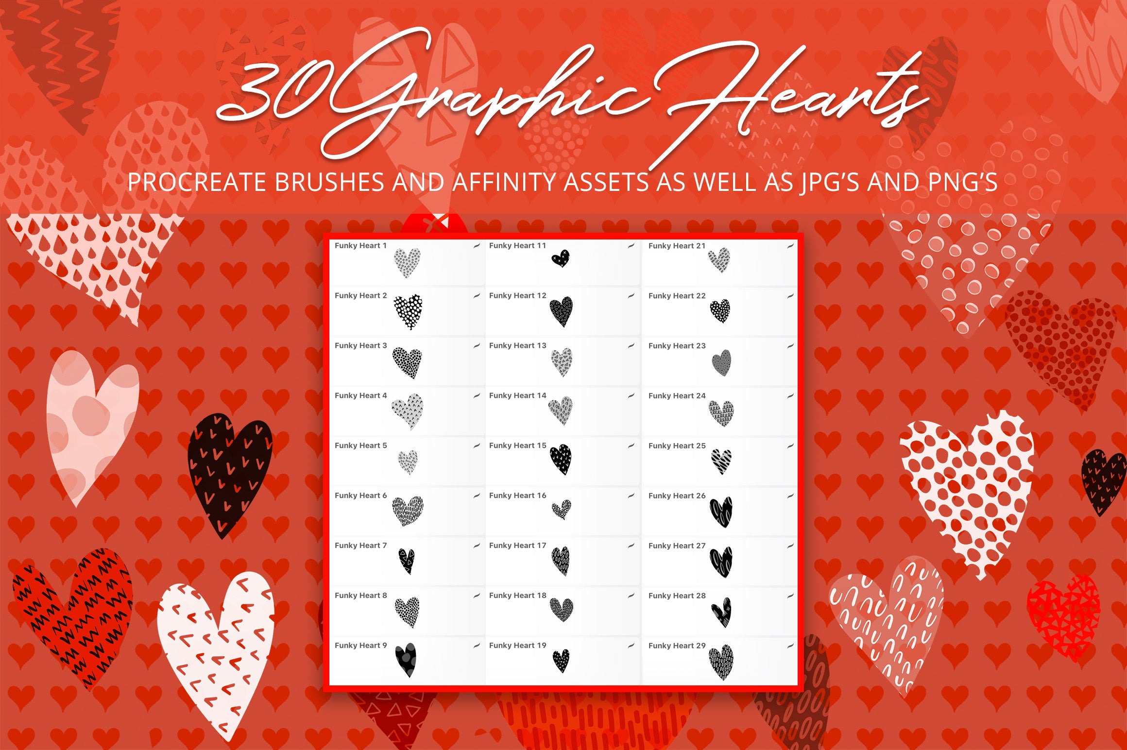 Volume 158 - Graphic Hearts Collection Procreate Brushes and Affinity Designer Assets