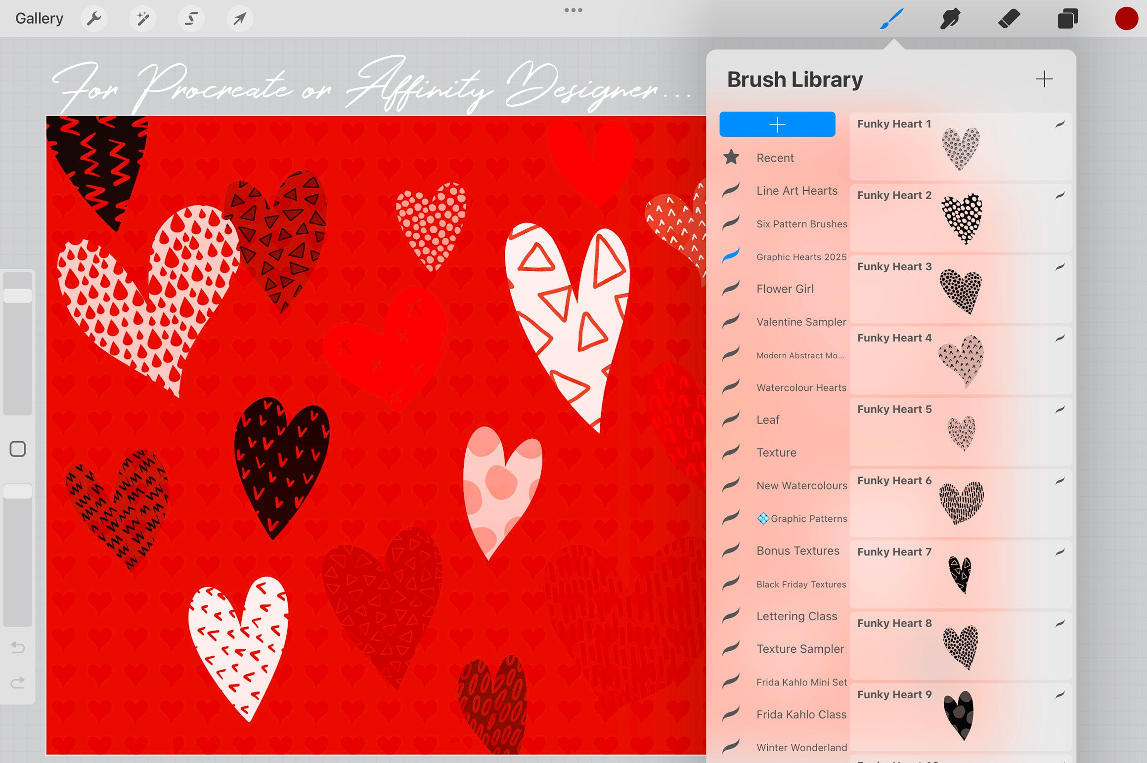Volume 158 - Graphic Hearts Collection Procreate Brushes and Affinity Designer Assets