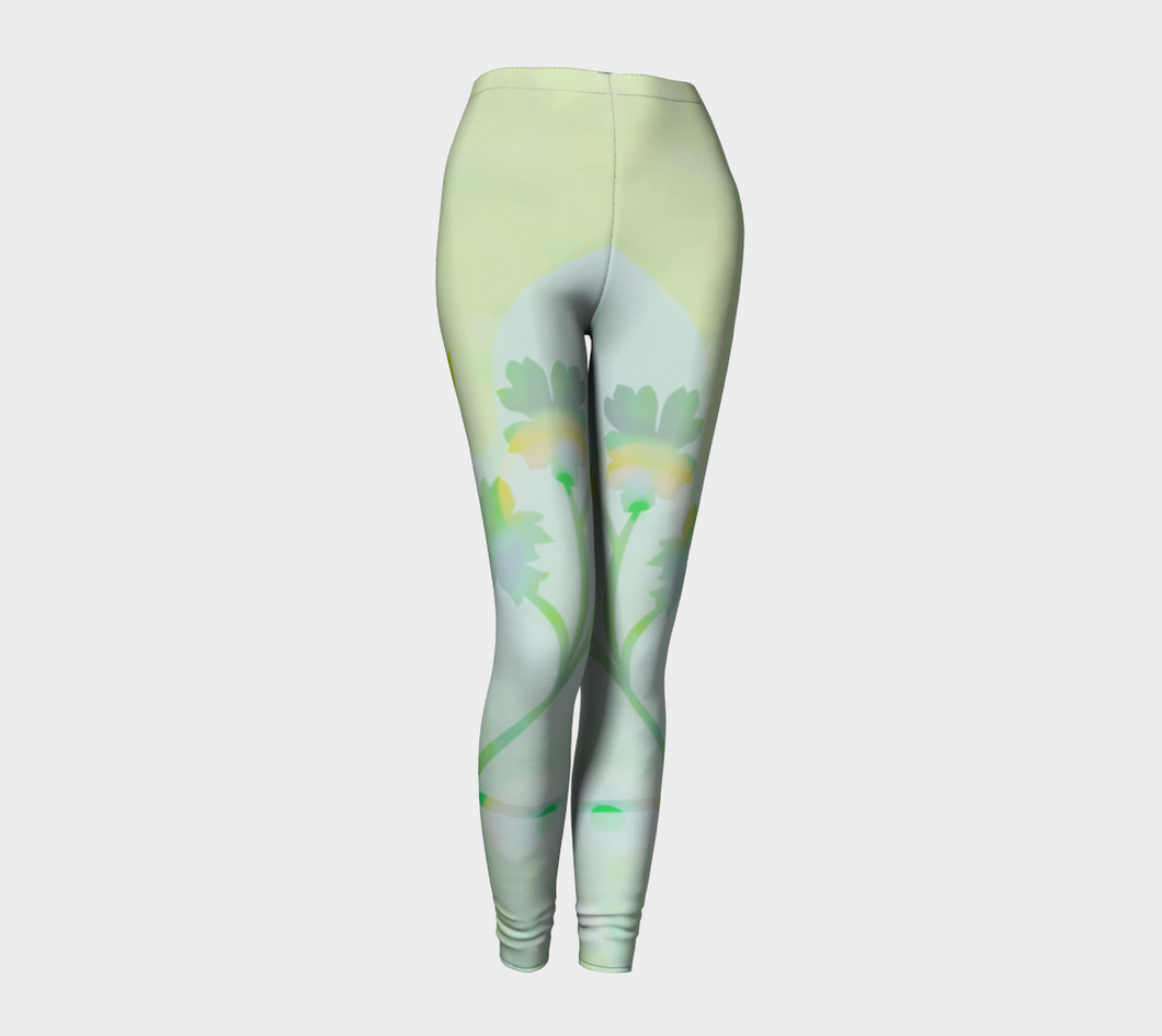 Green Floral Leggings by Deloresart