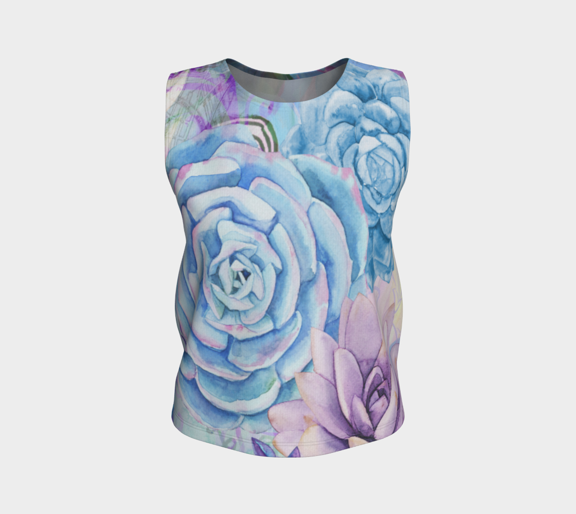 Let's Lovely Garden Loose Tank in Mauve and Blue - deloresartcanada