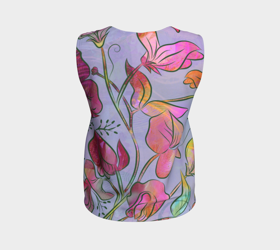 Queen Sweet Pea Loose Tank in Purples and Pinks - deloresartcanada