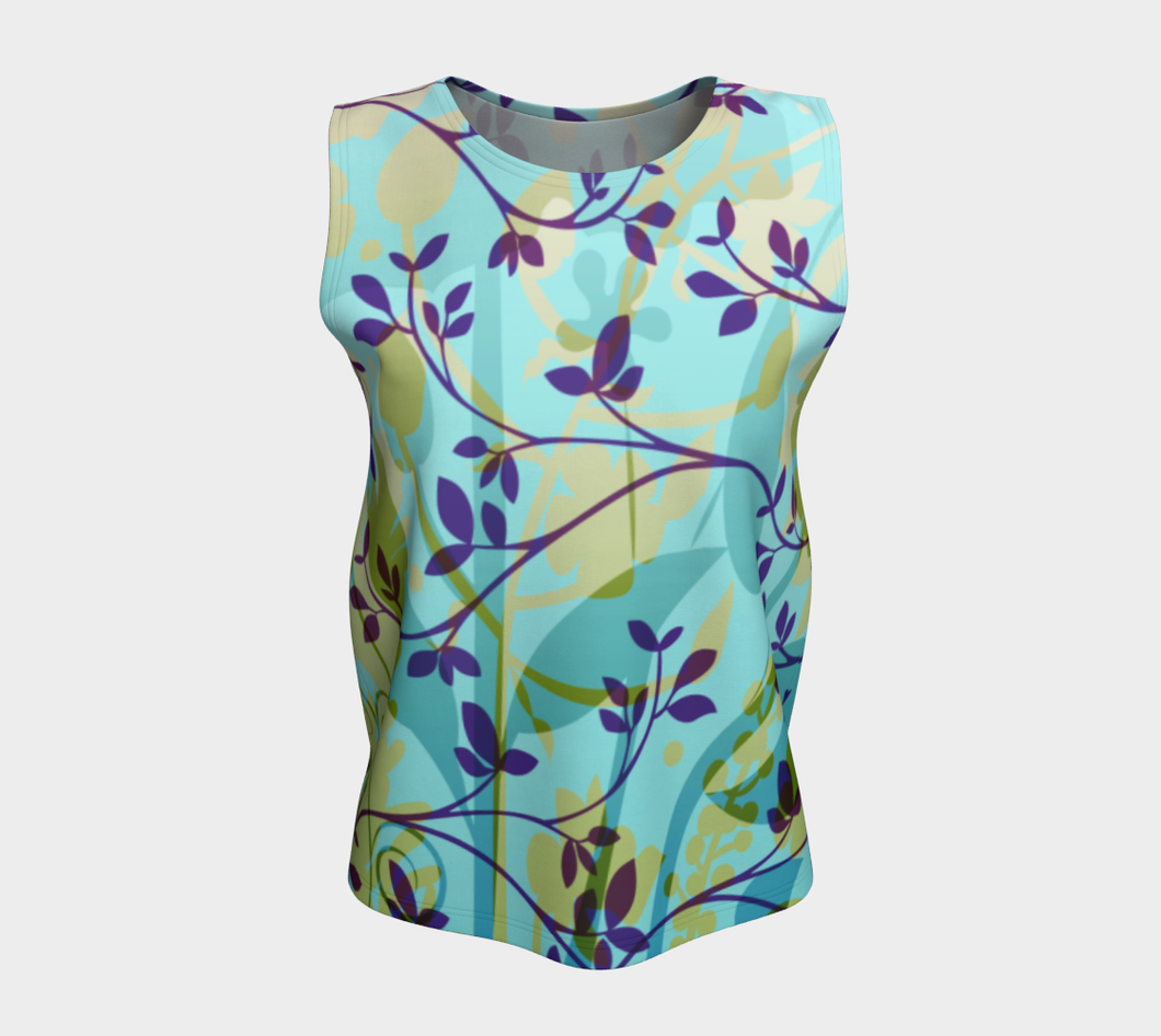 Fanciful Forest Loose Tank Teal and Purple - deloresartcanada