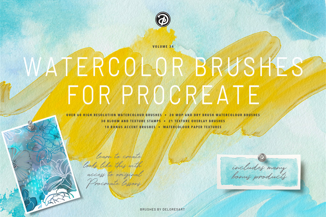 Volume 34 Watercolor Brushes for Procreate by DeloresArt