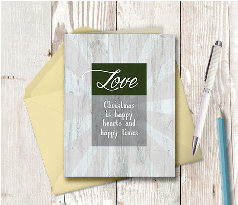 1013 Christmas Love Is Happy Hearts Card by Deloresart