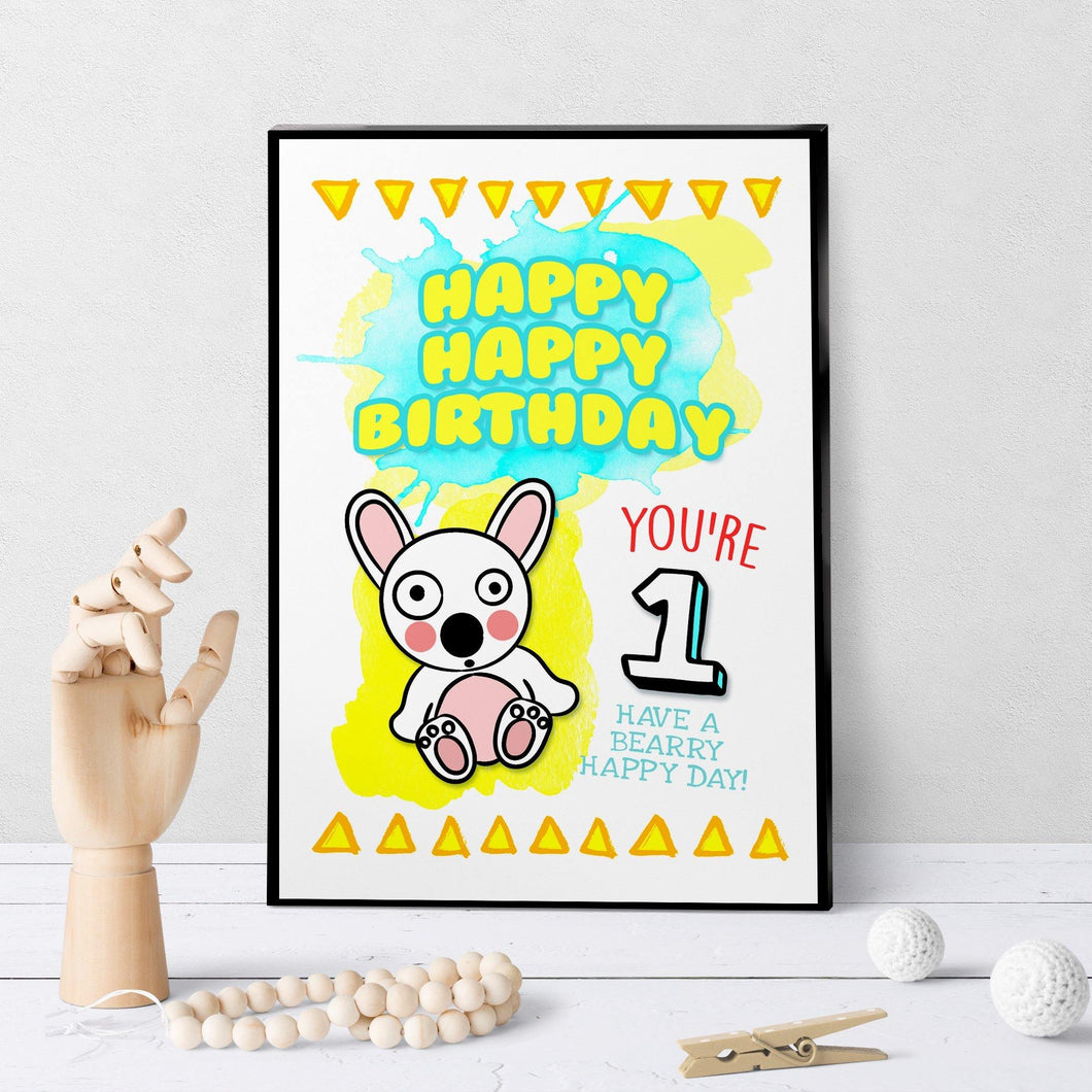 1240 Baby Bear Age 1 Birthday Art - deloresartcanada