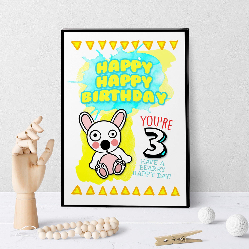 1240 Baby Bear Age 3 Birthday  Art - deloresartcanada