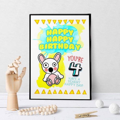 1240 Baby Bear Age 4 Birthday Art - deloresartcanada