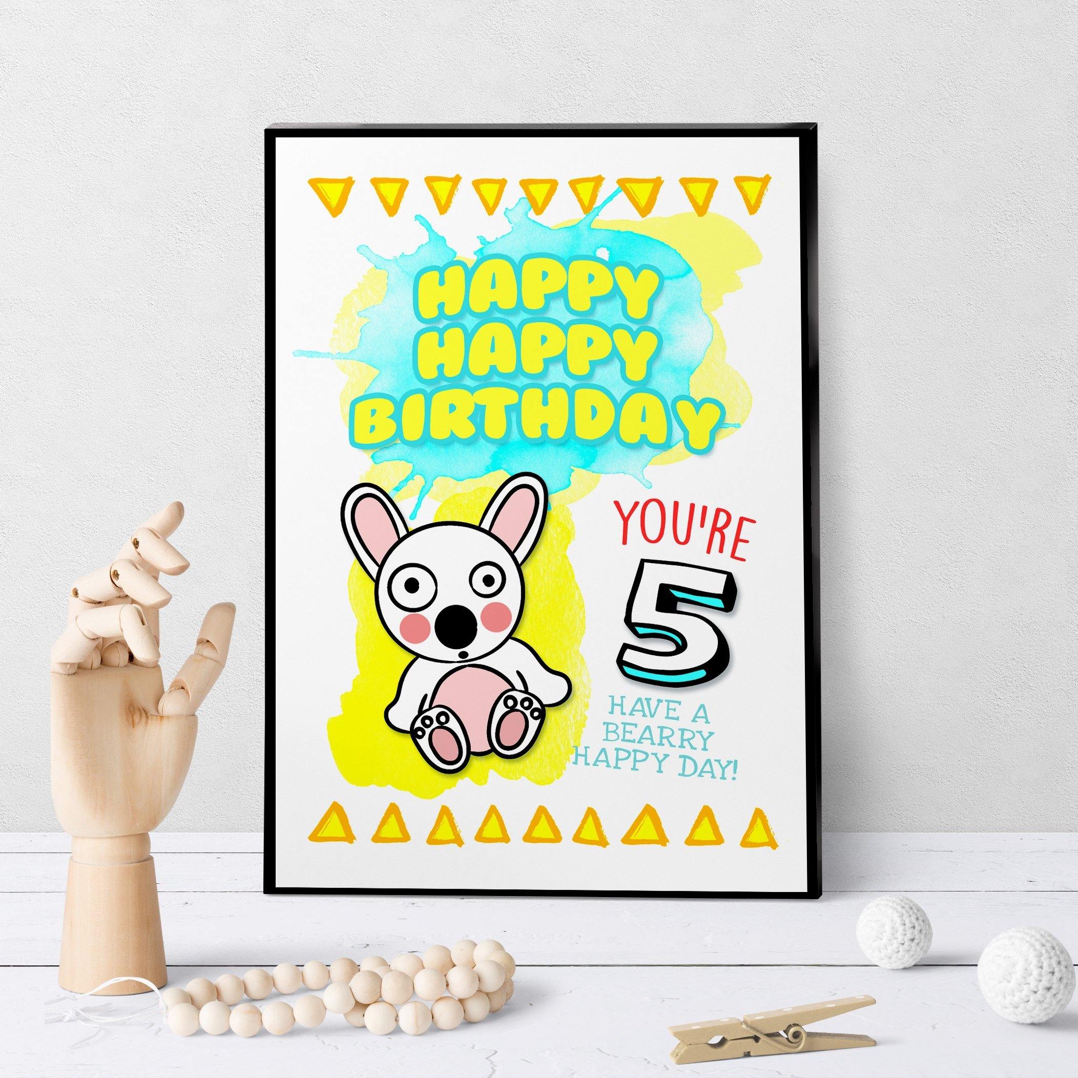 1240 Baby Bear Age 5 Birthday Art - deloresartcanada