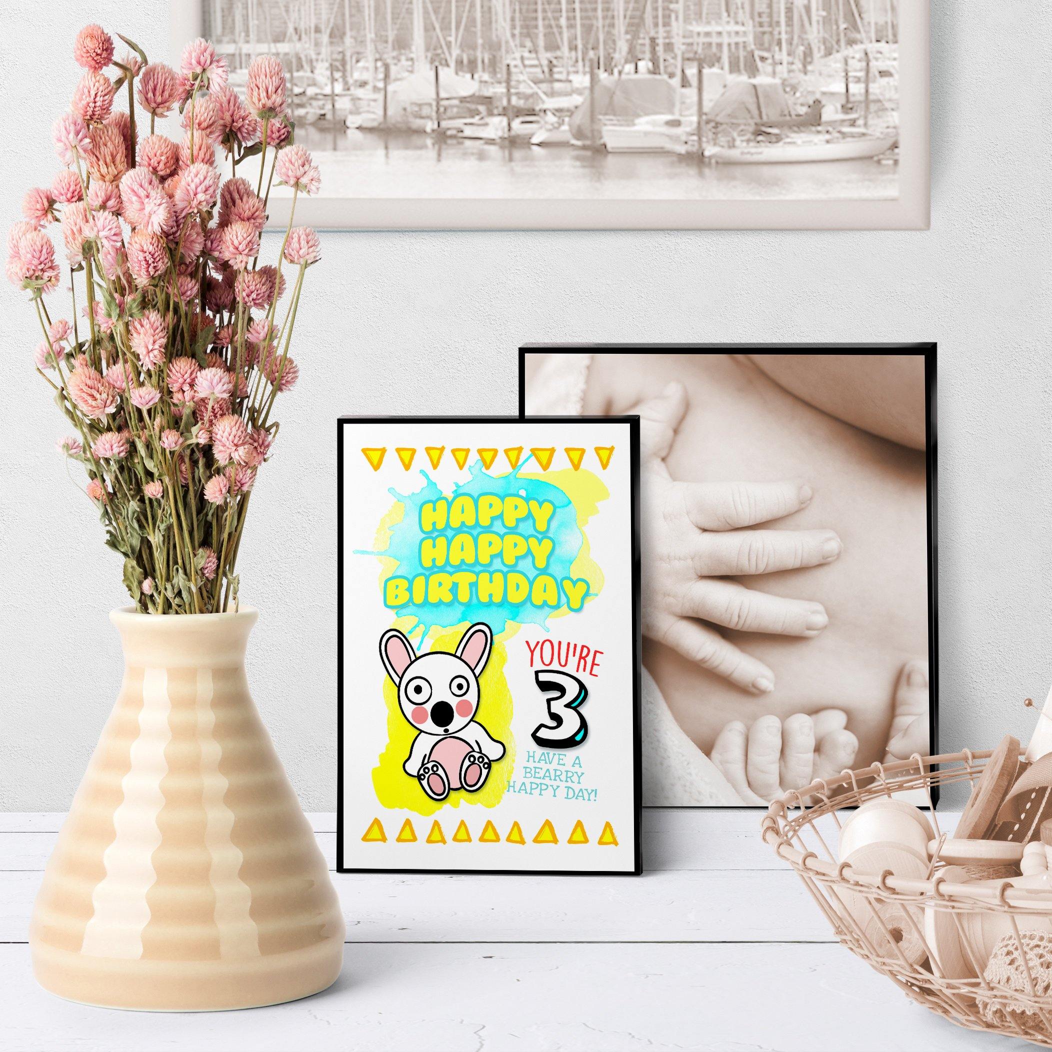 1240 Baby Bear Age 3 Birthday  Art - deloresartcanada
