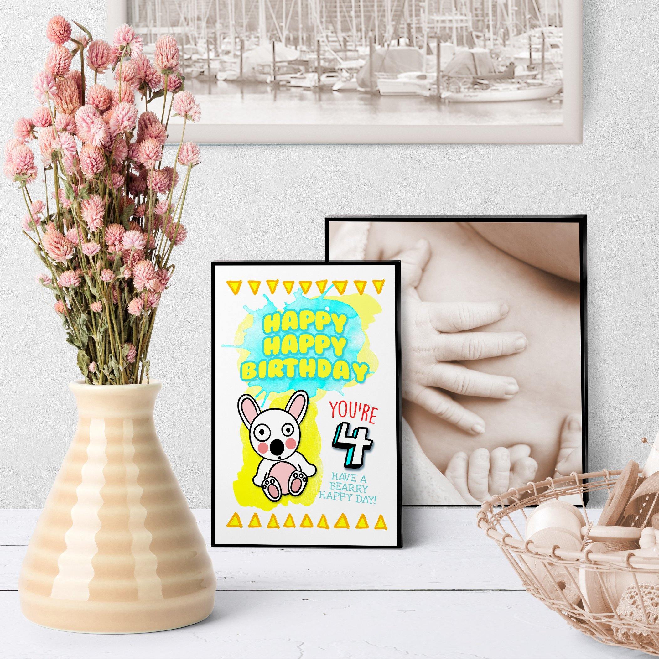 1240 Baby Bear Age 4 Birthday Art - deloresartcanada