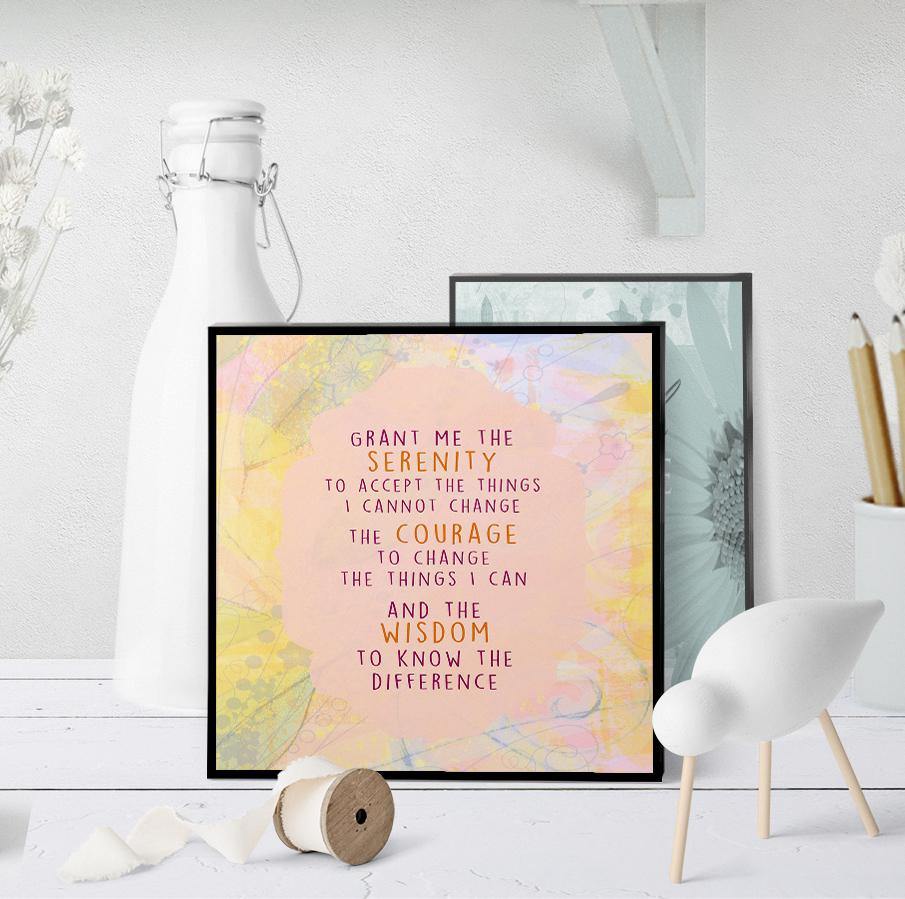 1306 Serenity Prayer Pink Floral Art - deloresartcanada