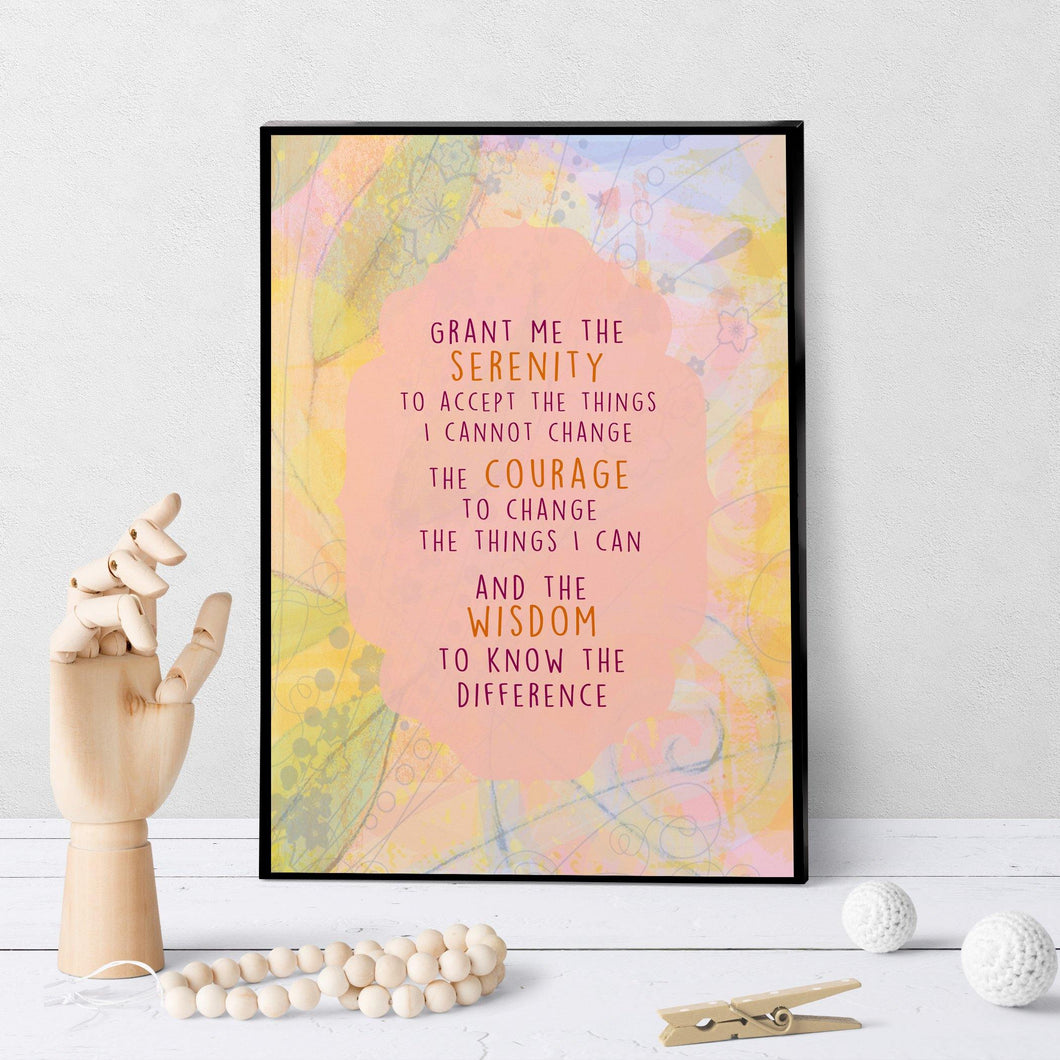 1306 Serenity Prayer Pink Floral Art - deloresartcanada