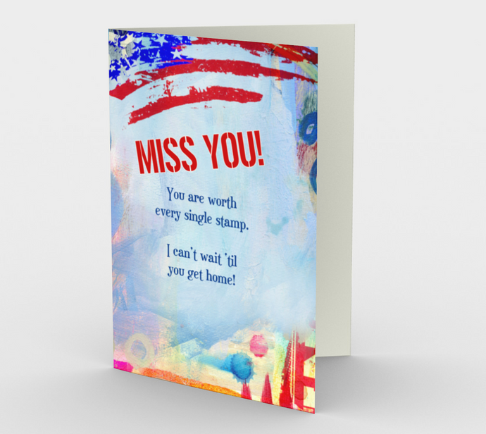 1374 Miss You/Stamp Red, White & Blue Card by Deloresart - deloresartcanada