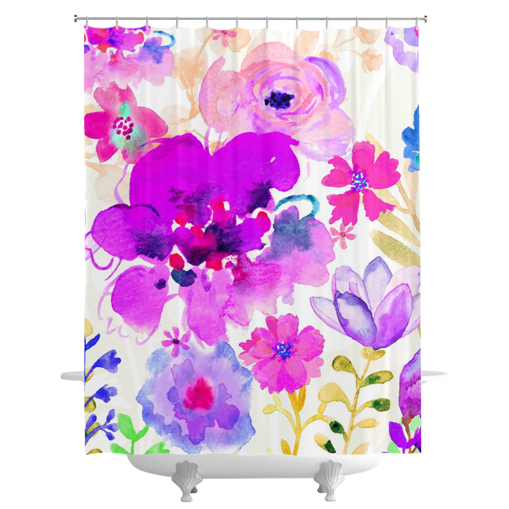 Magenta Floral Shower Curtains - deloresartcanada