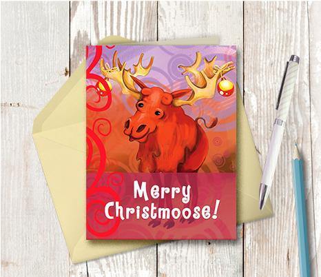 0183 Christmas Moose Note Card - deloresartcanada