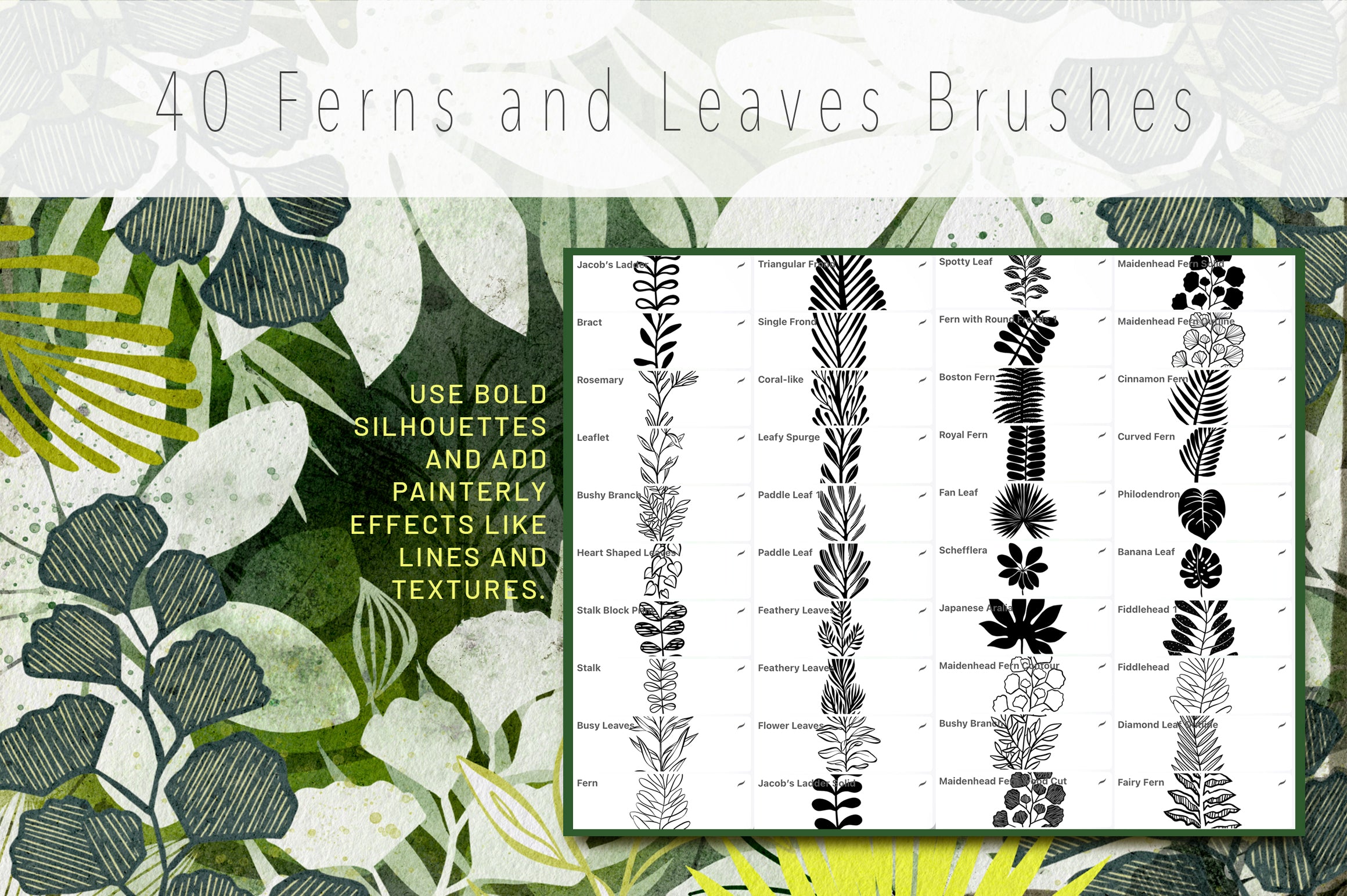 Volume 039 - Ferny Plants and Leaves Procreate Stamp Brushes