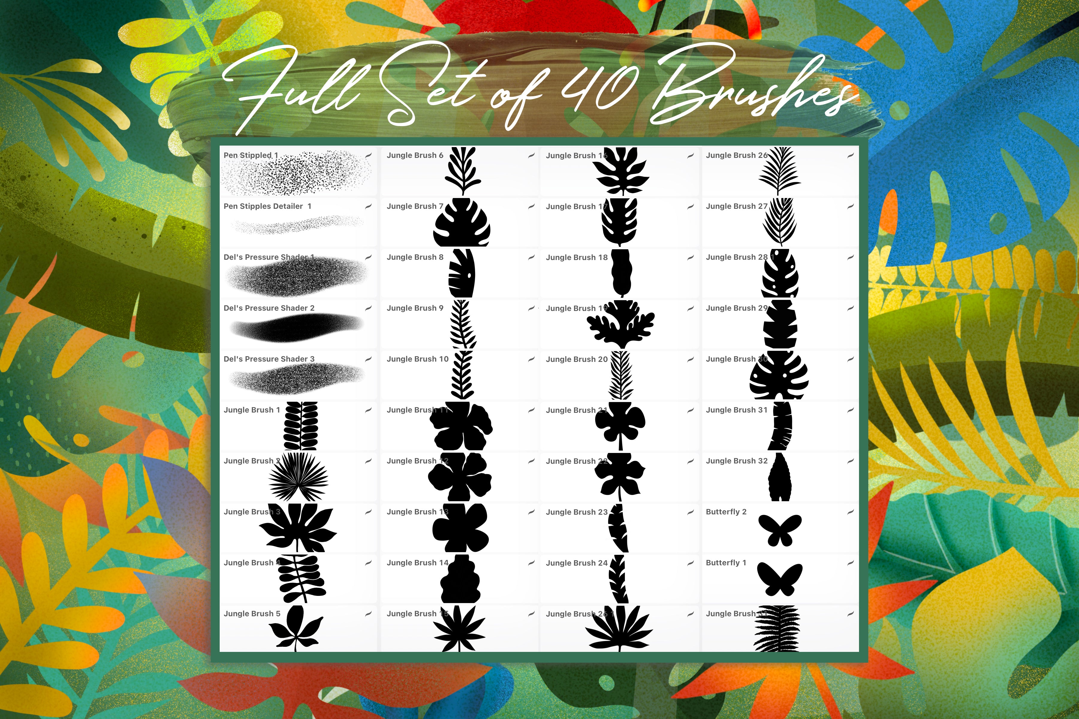 Volume 088 - Lush Tropical Garden Brush Set w Bonus Leafy Ferns