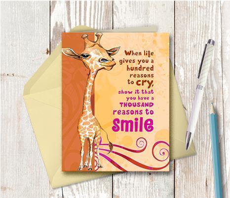 0204 Reasons to Smile Giraffe Note Card - deloresartcanada
