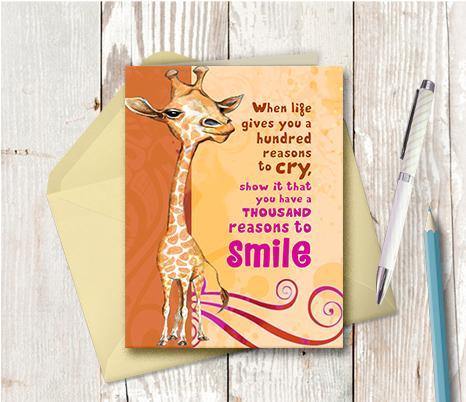 0204 Reasons to Smile Giraffe Note Card - deloresartcanada