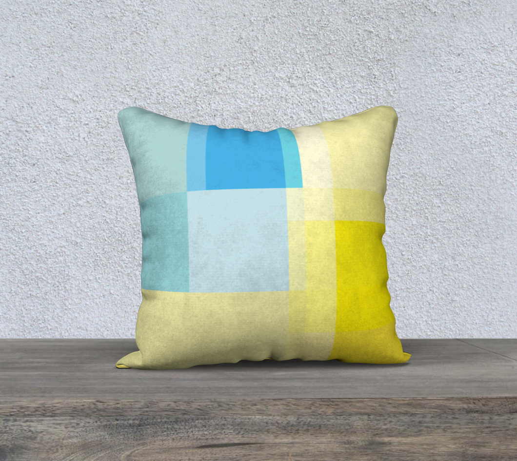 Square Off Yellow and Blue Throw Pillow by Deloresart