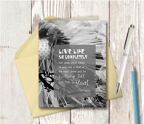 0209 Live Life Completely Dandelion Note Card - deloresartcanada