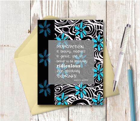 0223 Imperfection Is Beauty Blue Black Note Card - deloresartcanada