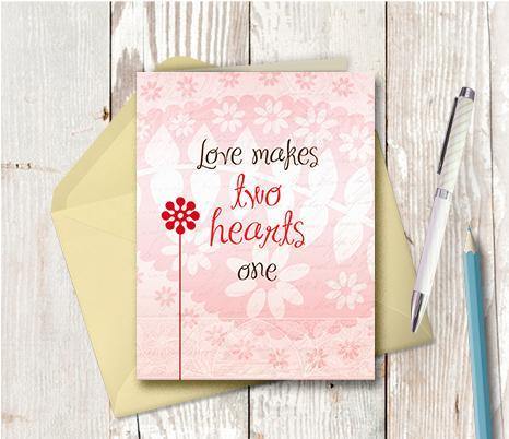 0280 Love Makes Two Hearts One Note Card - deloresartcanada