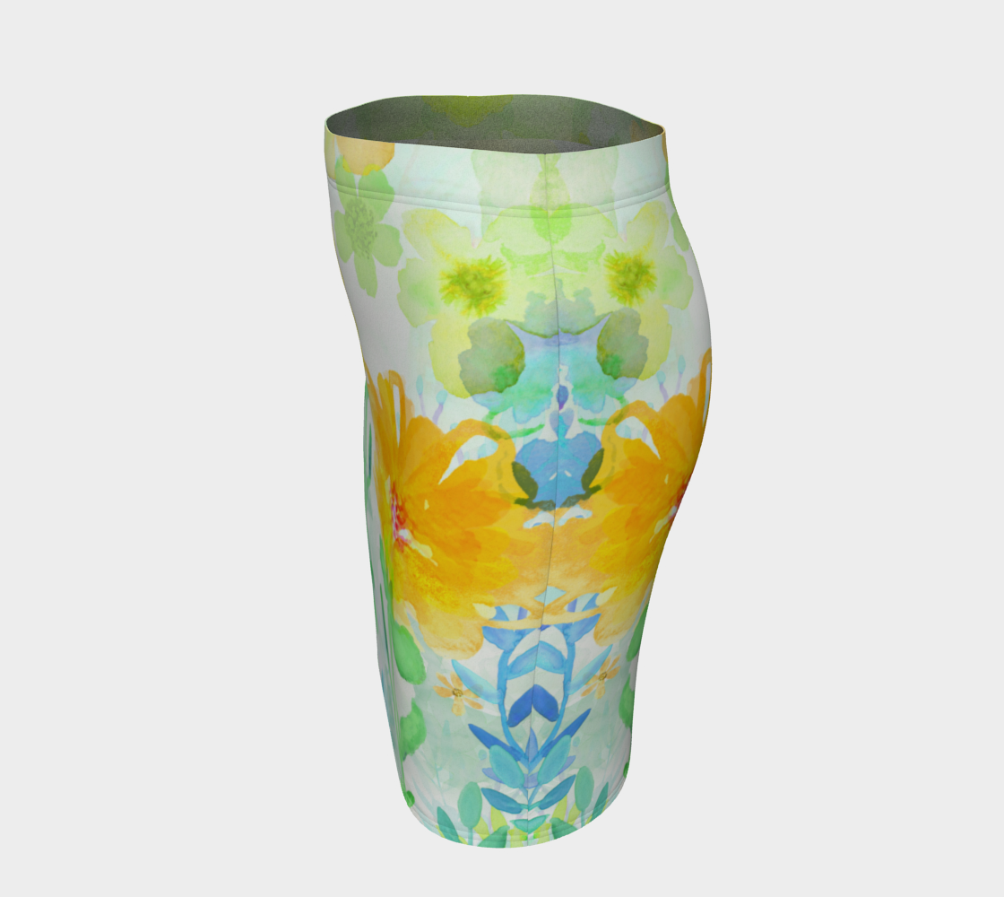 Yellow Floral Fitted Skirt by Deloresart - deloresartcanada
