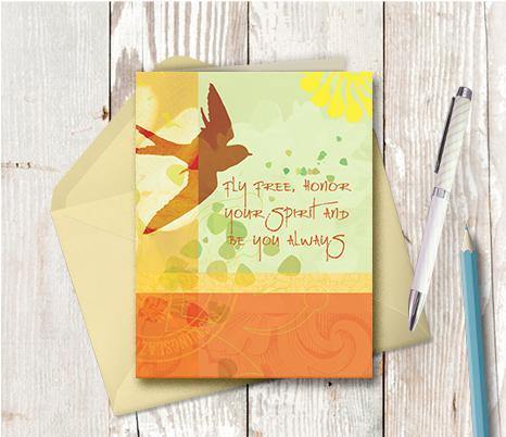 0292 Fly Free Yellow Note Card - deloresartcanada
