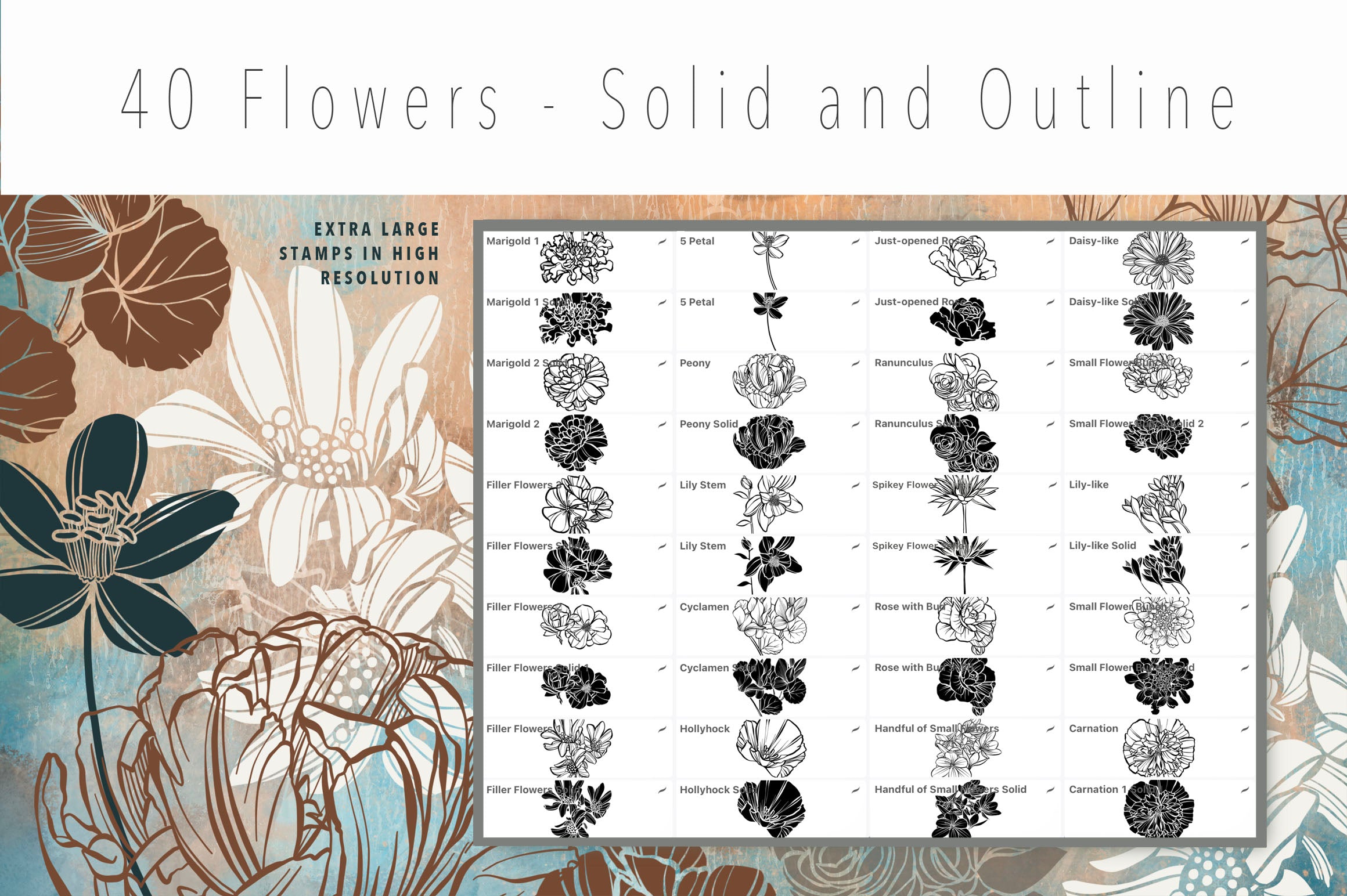 Volume 48 - Procreate Floral Brush Stamps 10