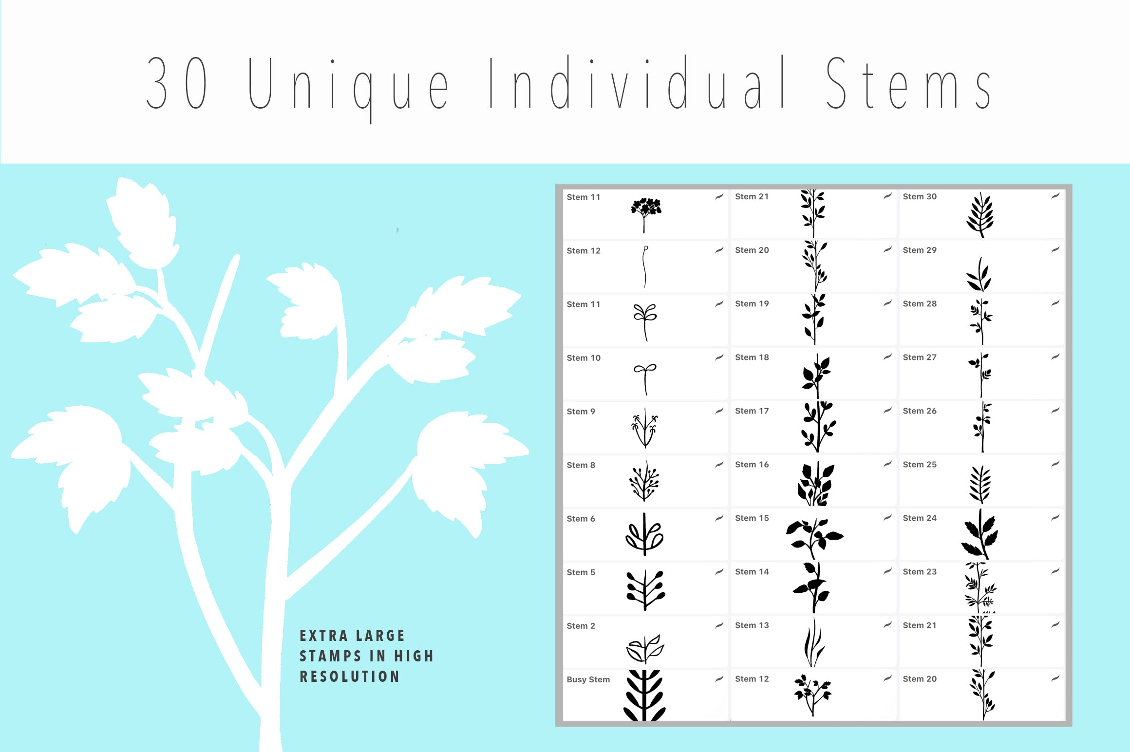 Volume 28 Silhouette Stems Procreate Stamp Brushes