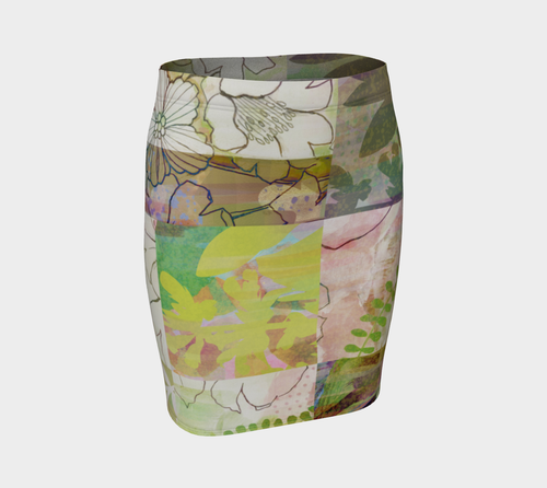 Sage Obscurity Collage Fitted Skirt by Deloresart - deloresartcanada