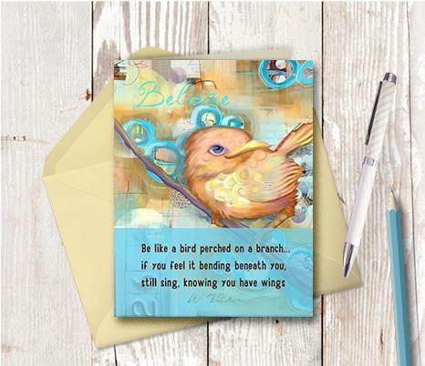 0341  Believe Wren Note Card - deloresartcanada