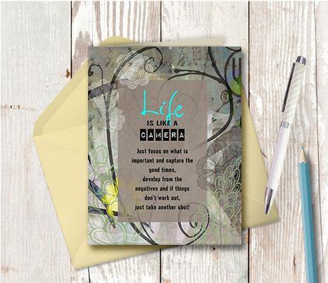 0344 Life Is Like A Camera Note Card - deloresartcanada