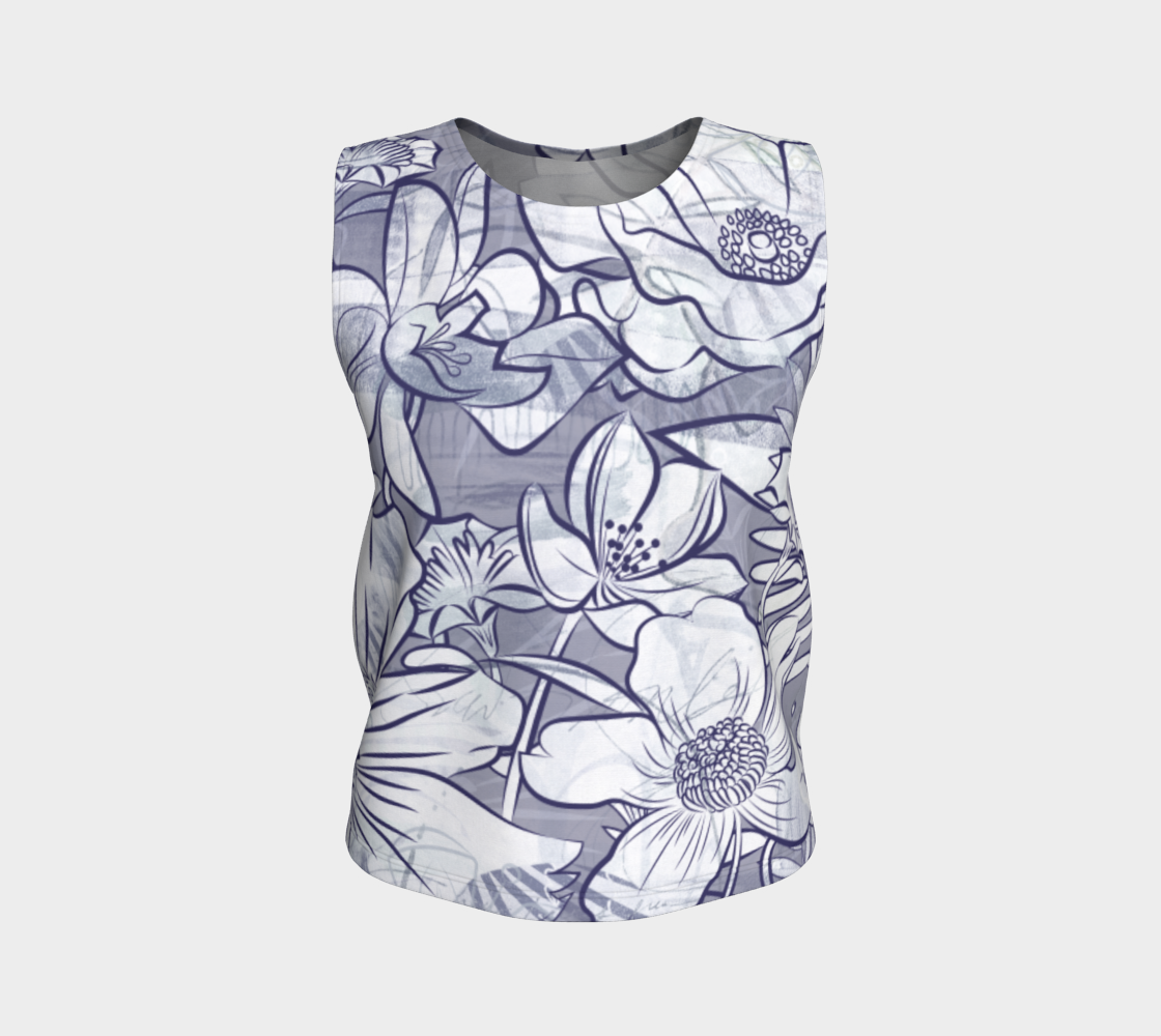 Flower Meadow Loose Tank Denim Blue - deloresartcanada