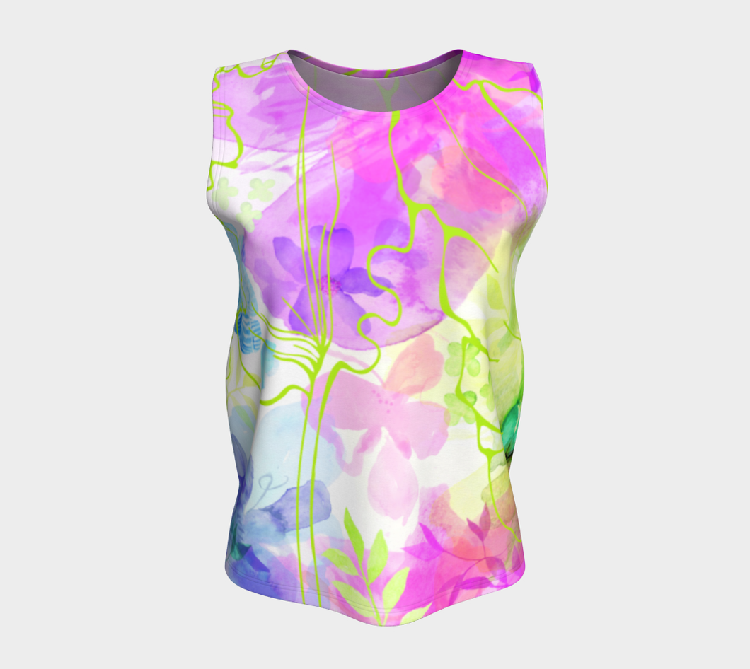 Posy Cluster Loose Tank in Purple, Green and Pink - deloresartcanada