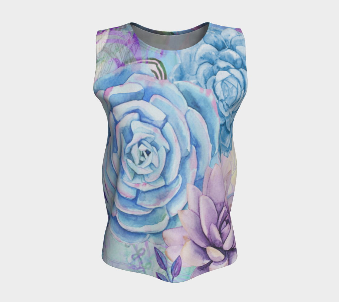 Let's Lovely Garden Loose Tank in Mauve and Blue - deloresartcanada