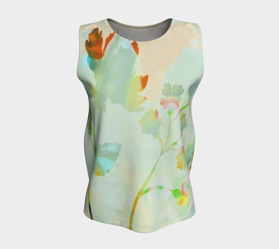 Breezy Blooms  Loose Tank by Deloresart Coral and Soft Greens - deloresartcanada