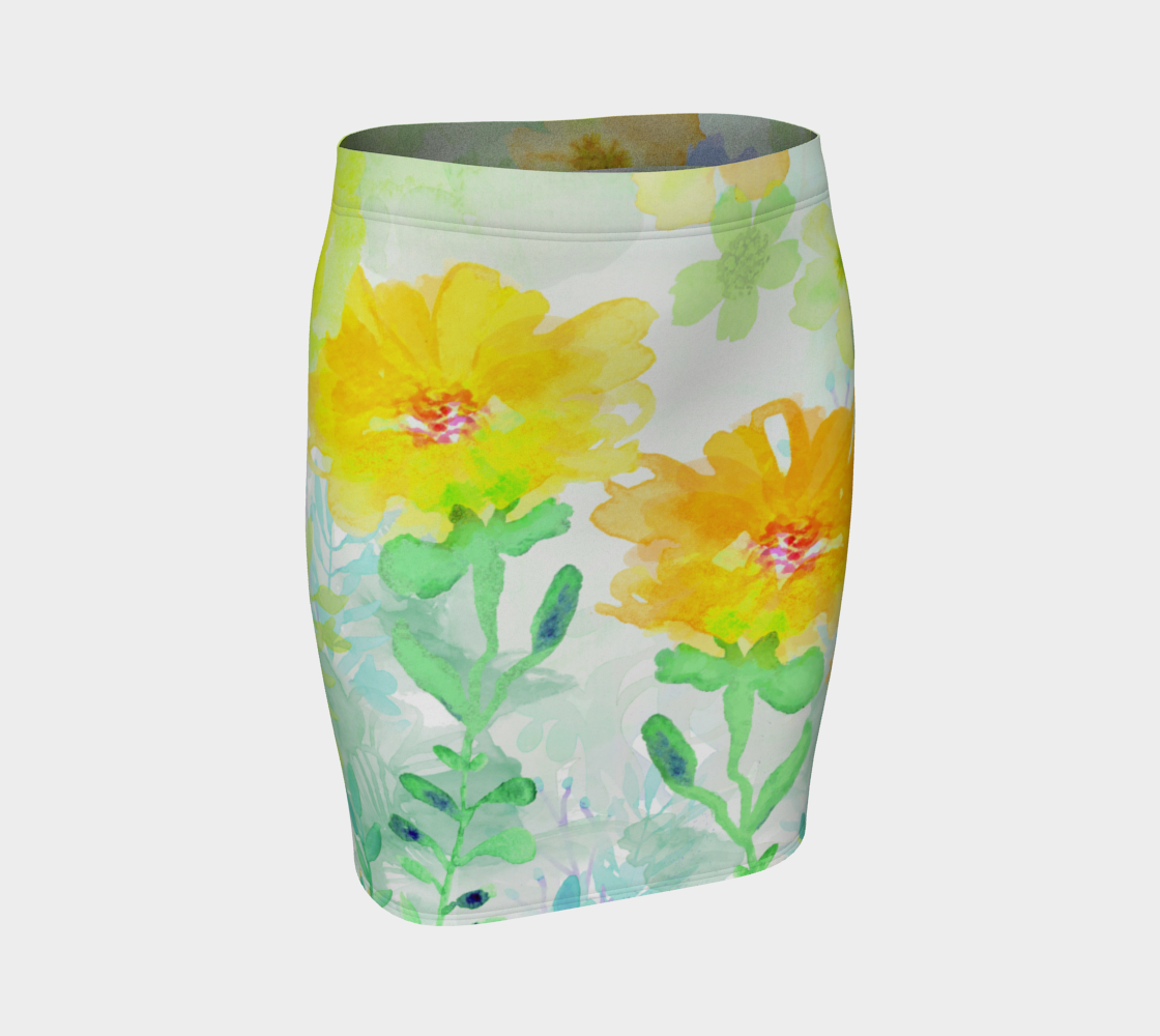 Yellow Floral Fitted Skirt by Deloresart - deloresartcanada