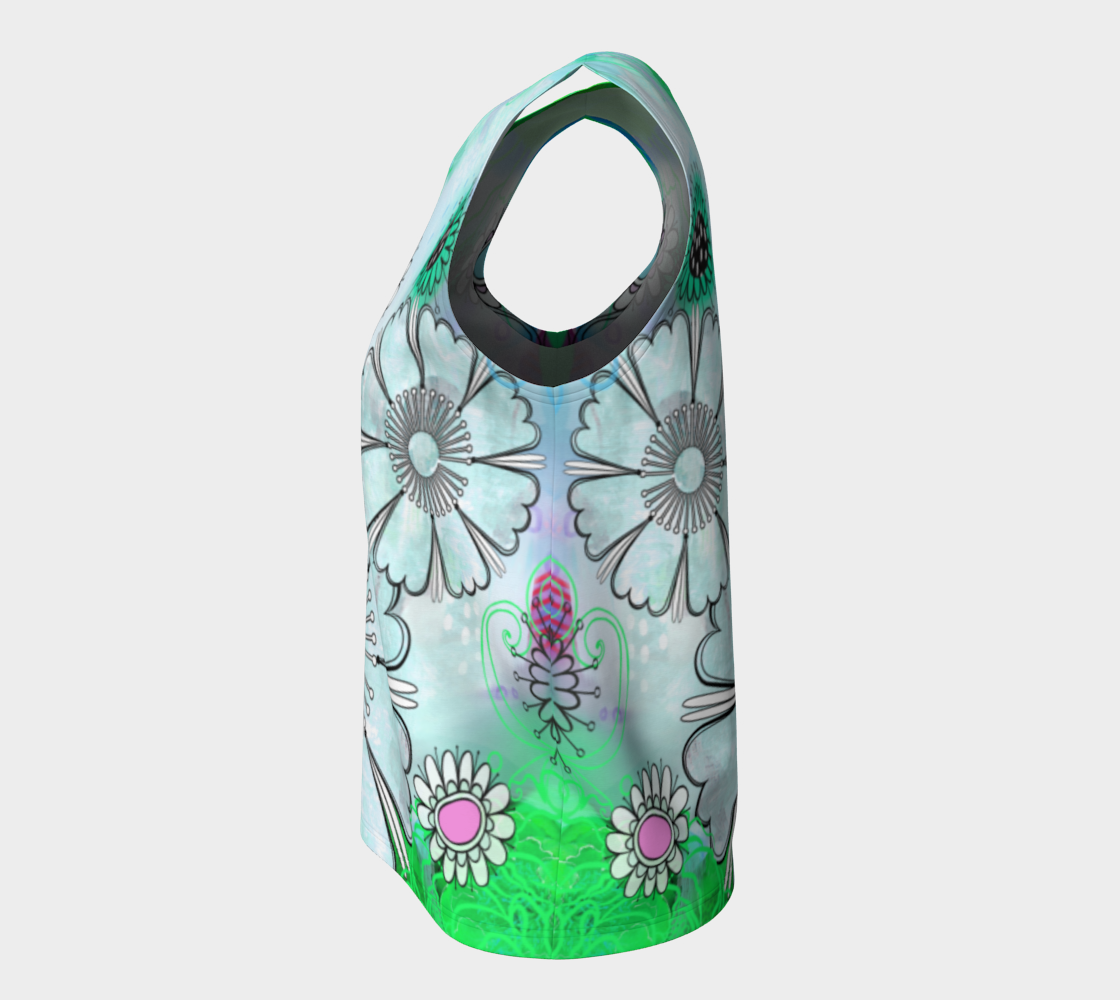 Flower Power Loose Tank by Deloresart in Blues and Greens - deloresartcanada